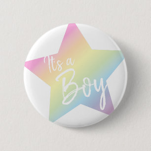 It's a Boy Pastel Rainbow Star Baby Shower Button