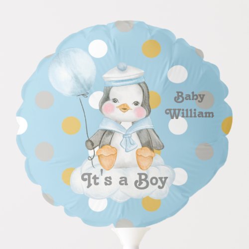 Its a Boy Penguin New Baby Blue Balloon