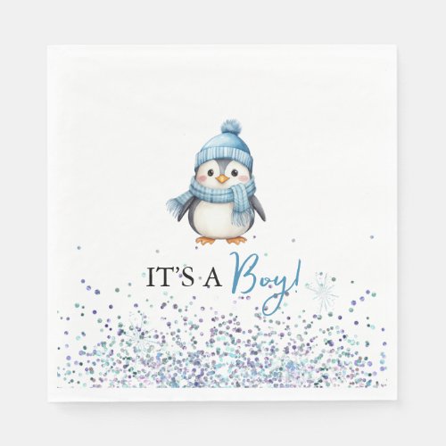 Its a Boy Penguin Winter Baby Shower Napkins