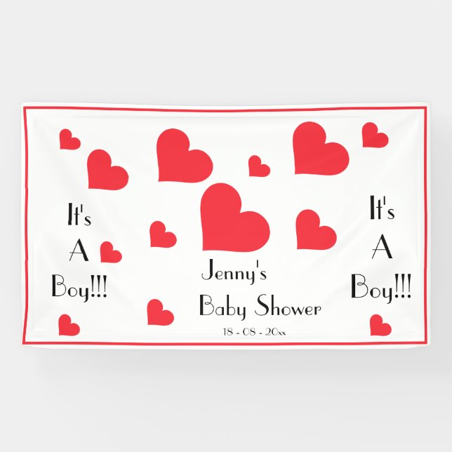 It's A Boy! Personalized Cute Hearts Baby Shower  Banner (Horizontal)