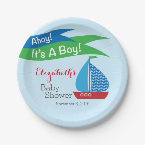 Its A Boy Personalized Nautical Baby Shower Paper Plates