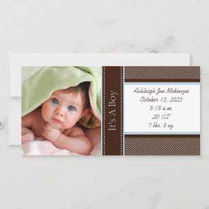 It's A Boy-Photo Card Stats Deep Brown Blue Dots