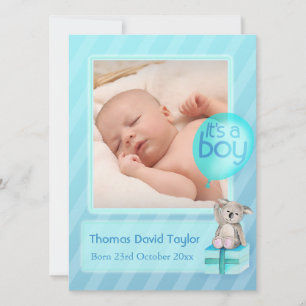 It's a boy photo newborn baby blue aqua announcement