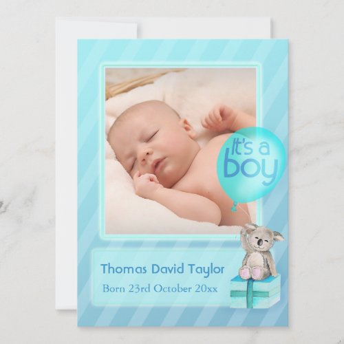 Its a boy photo newborn baby blue aqua announcement