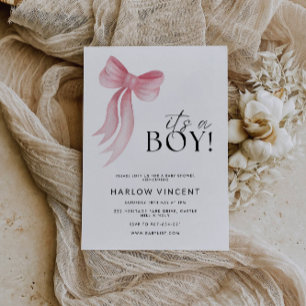 It's A Boy Pink Bow Baby Shower Invitation