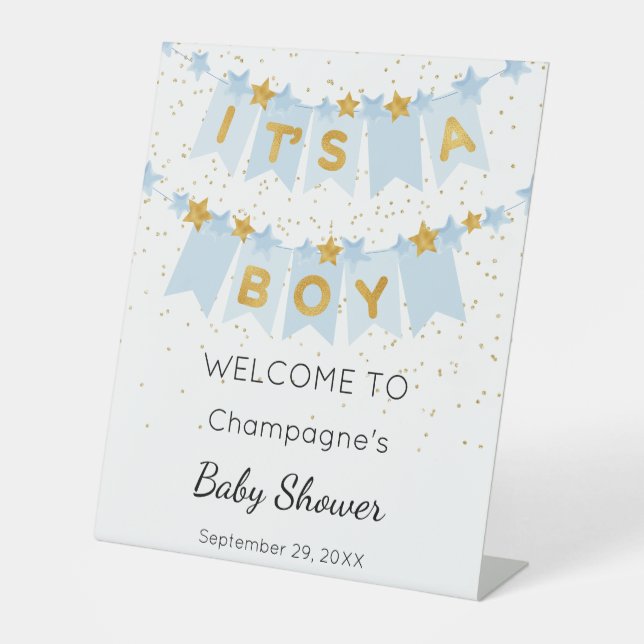 It's A Boy Pink Bunting Flags Baby Shower Welcome Pedestal Sign (Front)
