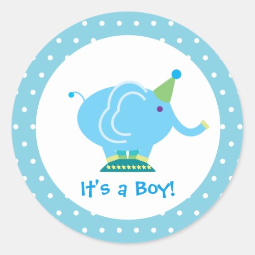 Its a Boy Pink Cartoon Elephant Gender Reveal Classic Round Sticker