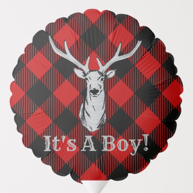 It's a Boy Plaid Deer Country Buck Red and Black Balloon (Back)