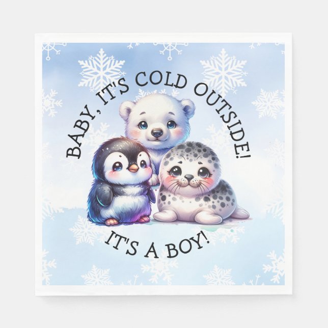 It's a Boy | Polar Arctic Winter Baby Shower Napkins (Front)