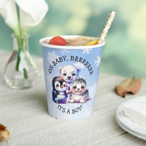 Its a Boy  Polar Arctic Winter Baby Shower Paper Cups