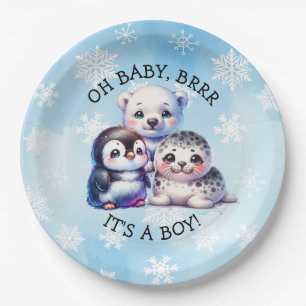 It's a Boy   Polar Arctic Winter Baby Shower Paper Plates