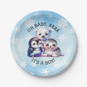 It's a Boy Polar Arctic Winter Baby Shower Paper Plates