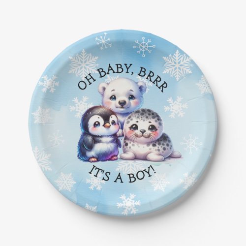 Its a Boy  Polar Arctic Winter Baby Shower Paper Plates