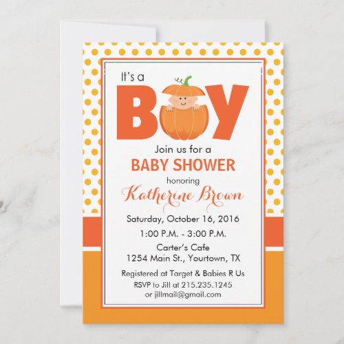 Its a Boy Pumpkin Baby Shower Invitation