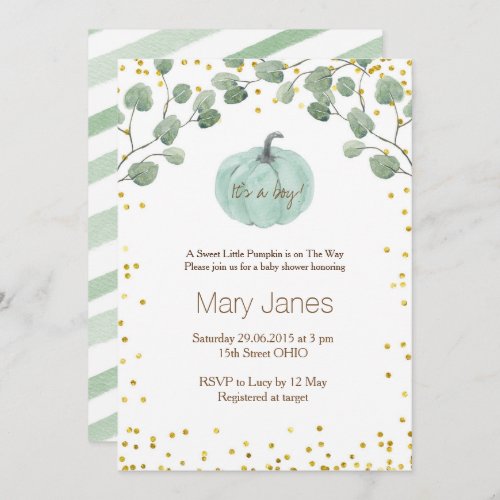 its a boy pumpkin baby shower watercolor invitation