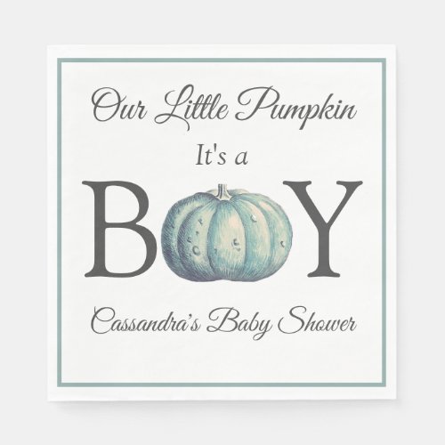 Its a Boy Pumpkin Blue n White Baby Shower Napkins