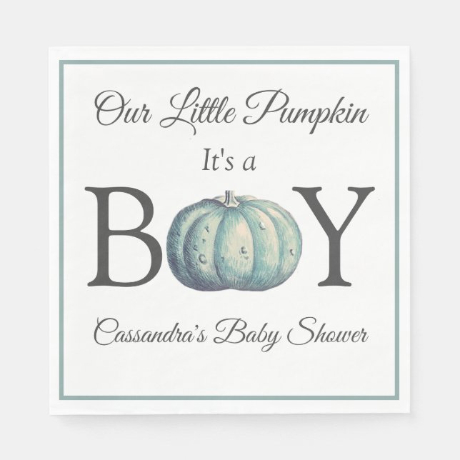 It's a Boy Pumpkin Blue n White Baby Shower Napkins (Front)