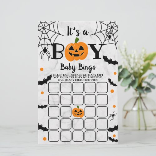 Its A Boy Pumpkin Halloween Baby Shower Bingo