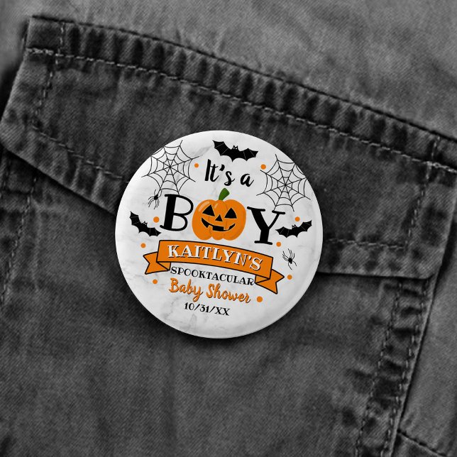 "It's A Boy" Pumpkin Halloween Baby Shower Button (Creator Uploaded)
