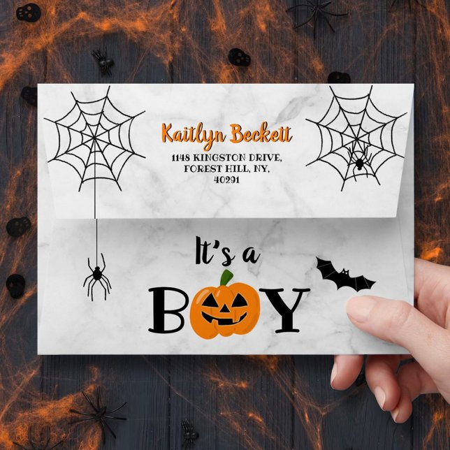 "It's A Boy" Pumpkin Halloween Baby Shower Envelope (Creator Uploaded)
