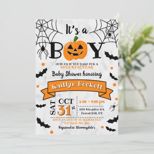 Its A Boy Pumpkin Halloween Baby Shower Invitation