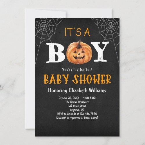 Its A Boy Pumpkin Halloween Baby Shower Invitation