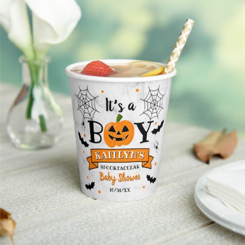 Its A Boy Pumpkin Halloween Baby Shower Paper Cups