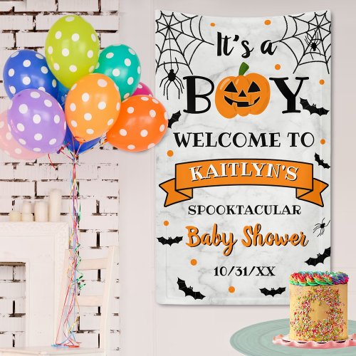 Its A Boy Pumpkin Halloween Baby Shower Welcome Banner