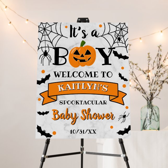 "It's A Boy" Pumpkin Halloween Baby Shower Welcome Foam Board (In Situ (Stand))