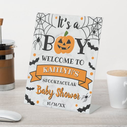 Its A Boy Pumpkin Halloween Baby Shower Welcome Pedestal Sign