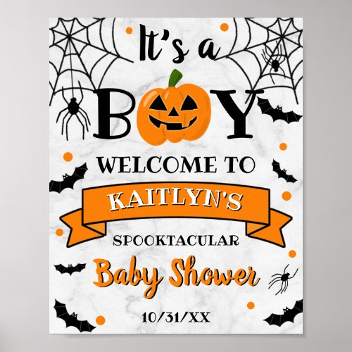 Its A Boy Pumpkin Halloween Baby Shower Welcome Poster