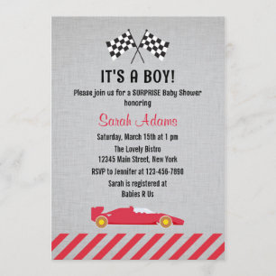 It's A Boy Race Car Baby Shower Invitation