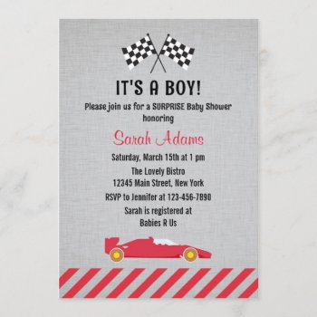 It's A Boy Race Car Baby Shower Invitation by melanileestyle at Zazzle