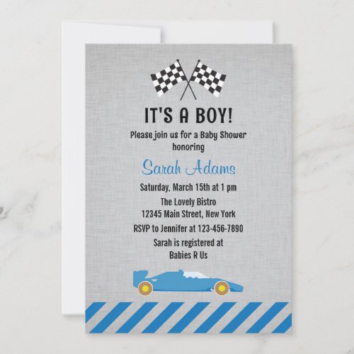 Its A Boy Race Car Baby Shower Invitation
