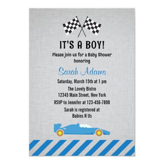 It's A Boy Race Car Baby Shower Invitation