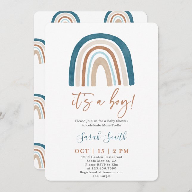 It's a Boy Rainbow Baby Shower boy Invitation (Front/Back)
