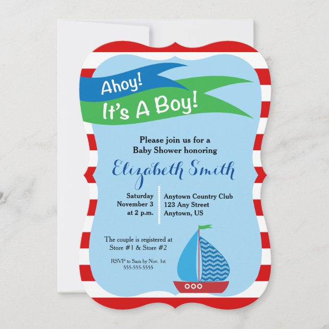 It's A Boy, Red Nautical Baby Shower Invitation (Front)