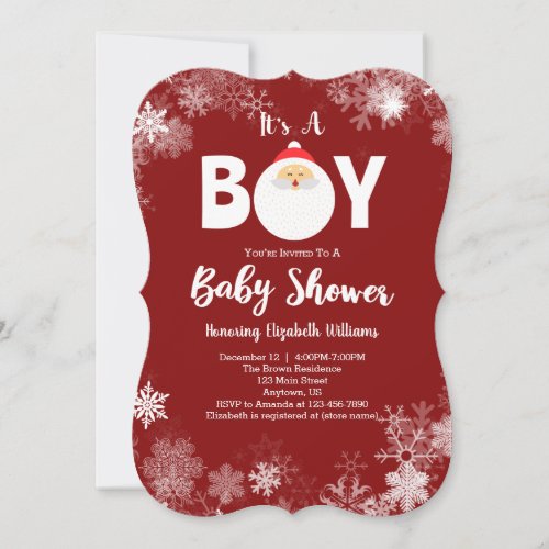 Its A Boy Red Santa Christmas Baby Shower Invitation