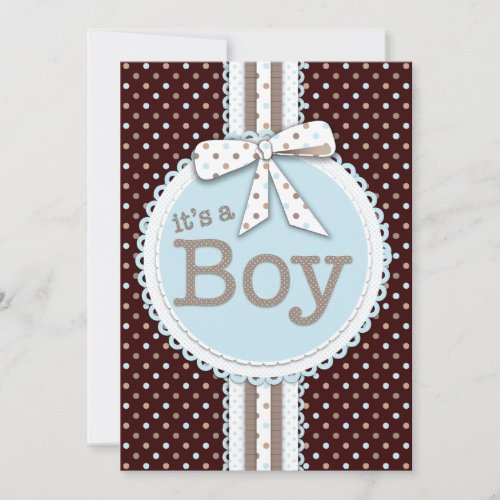 Its a Boy Ribbon  Bow Baby Shower Blue Dots Invitation