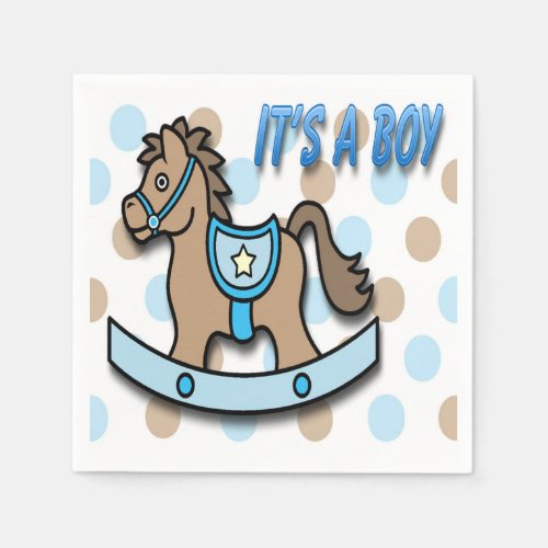 Its a Boy Rocking Horse Baby Shower Paper Napkins