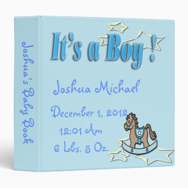 It's A Boy -  Rocking Horse Keepsake Baby Book Binder (Front/Spine)