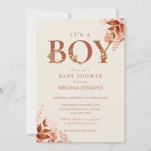 Its A Boy Rustic Fall Floral Letter Baby Shower Invitation
