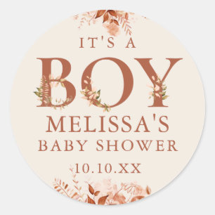 Its A Boy Rustic Floral Autumn Fall Baby Shower Classic Round Sticker
