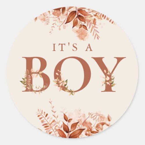 Its A Boy Rustic Floral Fall Baby Shower Classic Round Sticker