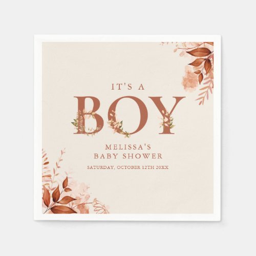 Its A Boy Rustic Floral Letter Fall Baby Shower Napkins