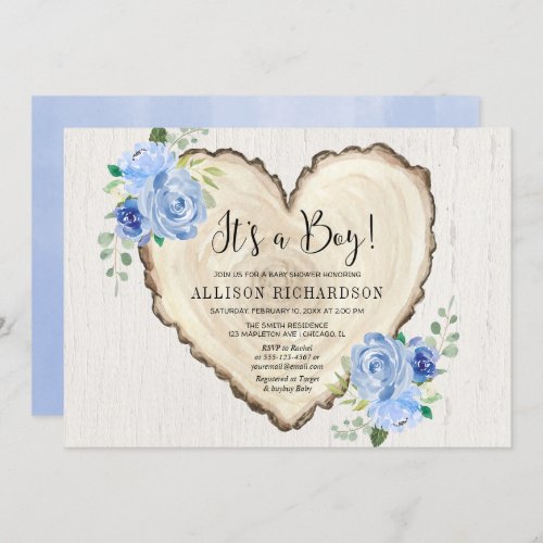 Its a Boy rustic floral valentines heart shower Invitation