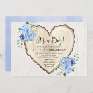 It's a Boy rustic floral valentines heart shower Invitation