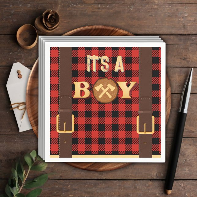 It's a boy Rustic Lumberjack Flannel Baby Shower I Napkins (Creator Uploaded)