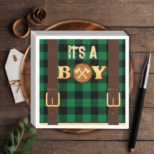 It's a boy Rustic Lumberjack Flannel Baby Shower I Napkins
