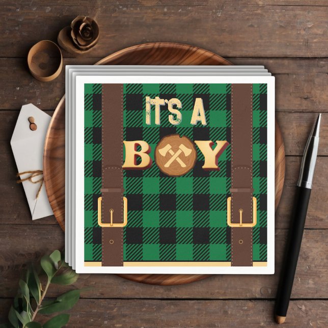 It's a boy Rustic Lumberjack Flannel Baby Shower I Napkins (Creator Uploaded)